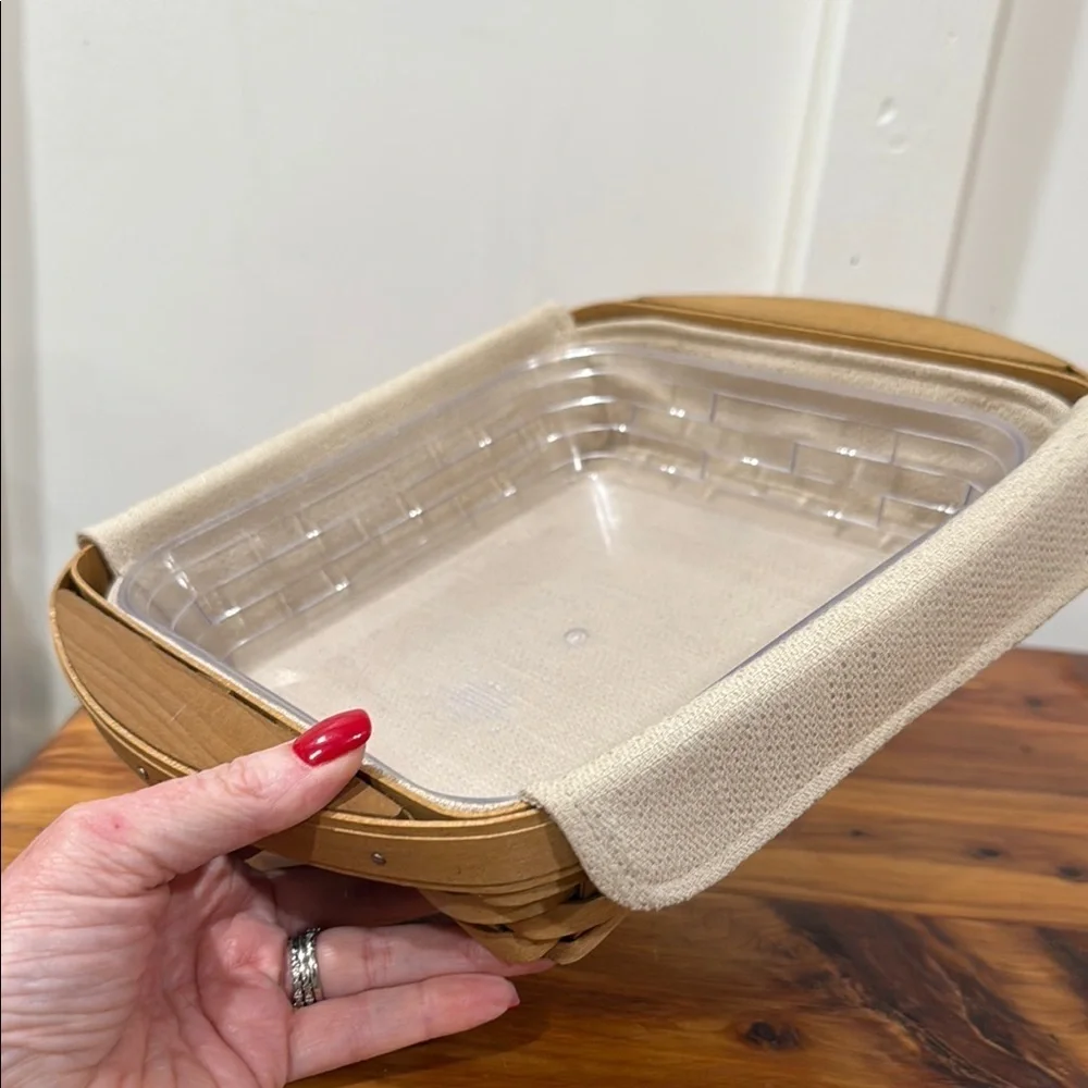 Vtg 2003 Longaberger Warm Brownie Basket & 2002 Handled Basket w/ Tan Liners